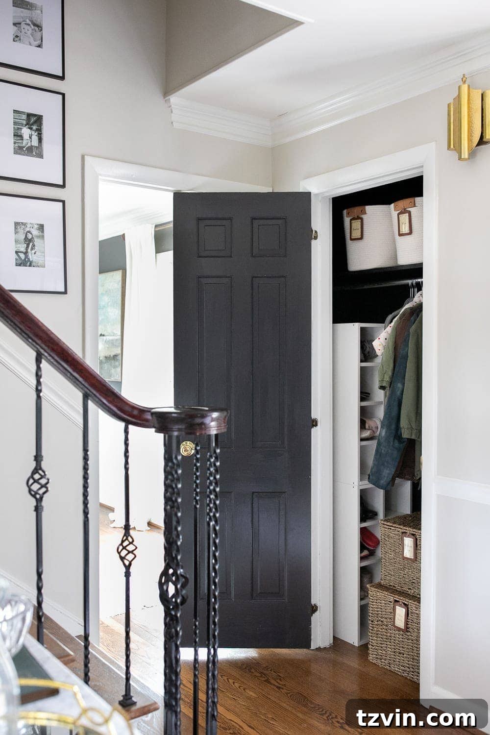 organized hallway closet in an entryway