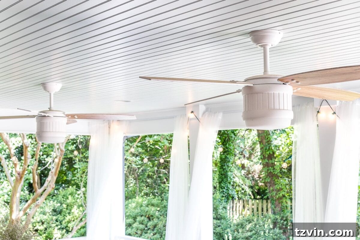 My 2019 Essentials 13 Cottage style ceiling fan on a back porch
