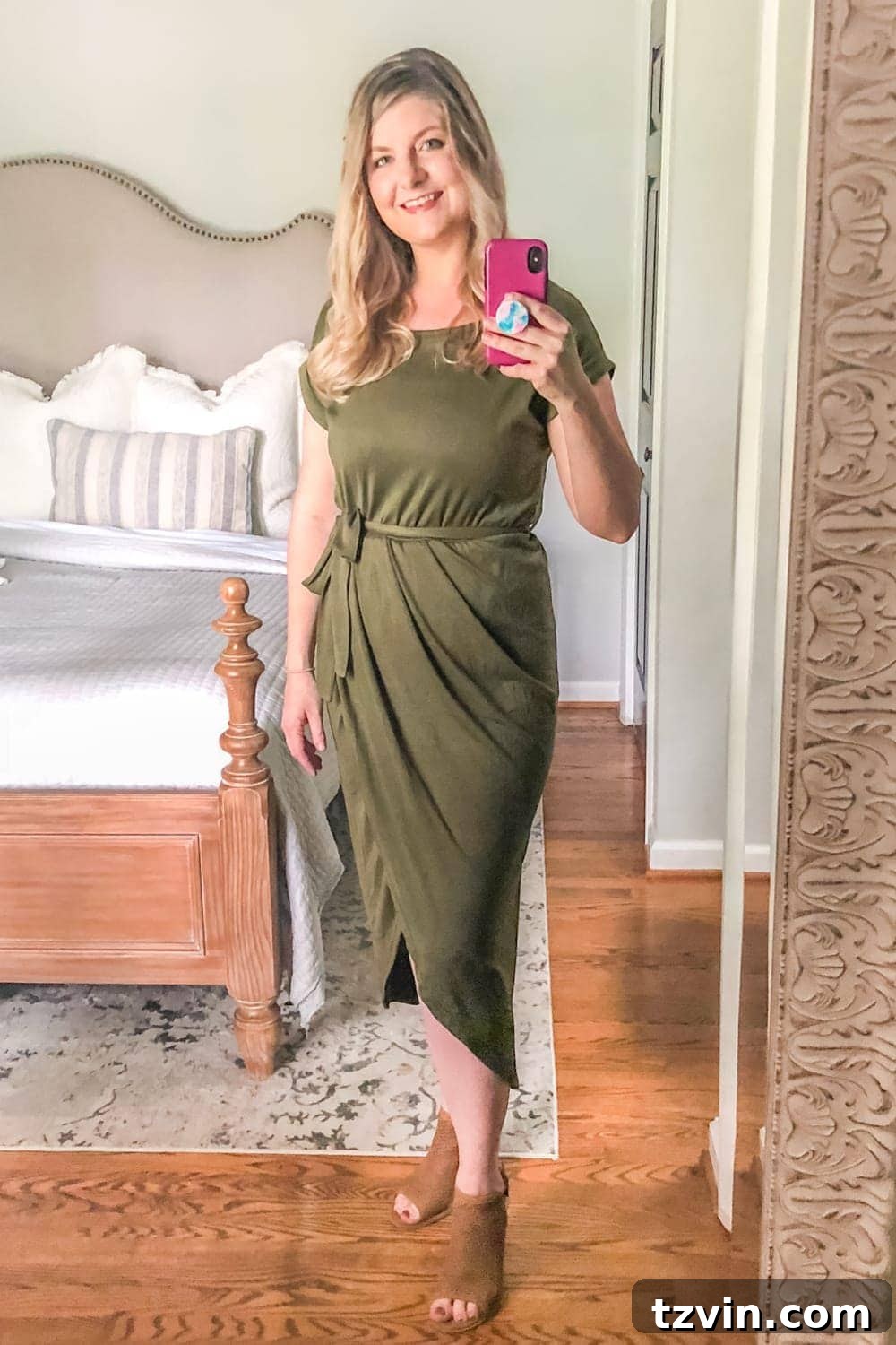 My 2019 Essentials 4 Woman wearing a flattering postpartum dress