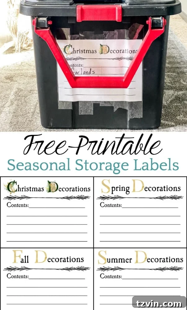 Attic Transformation Master Seasonal Storage 9 Our attic clean-out makeover and how we store our seasonal decor + free printable seasonal storage bin labels for Christmas, spring, summer, and fall.