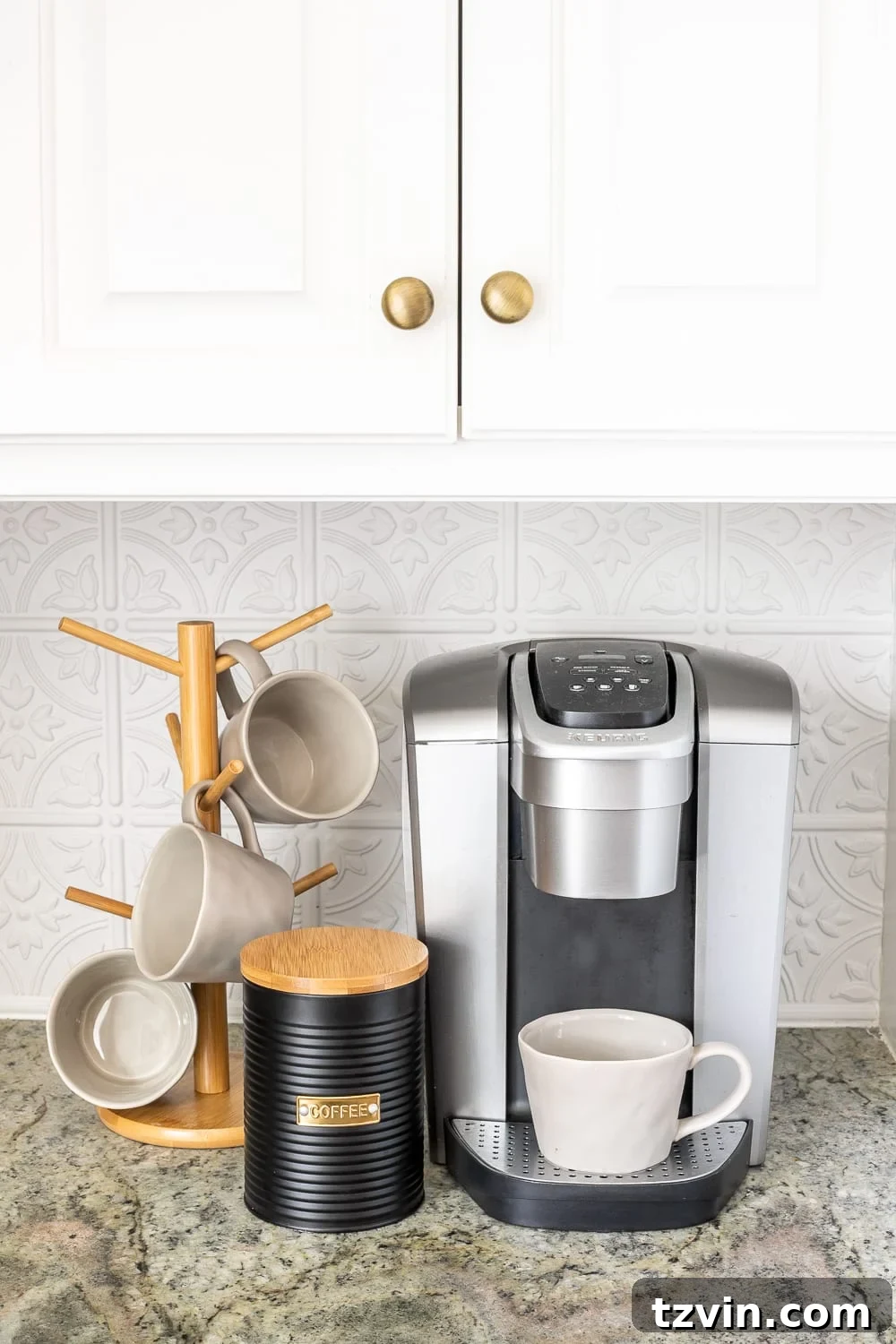 Stylish Countertops Made Simple 13 Dedicated coffee station set up on a kitchen countertop