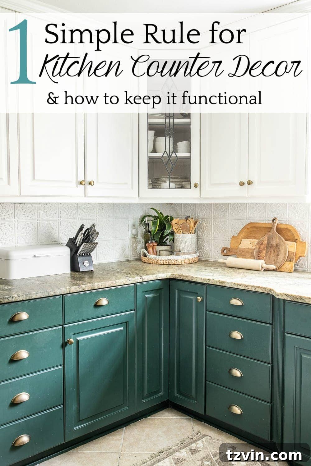 Stylish Countertops Made Simple 16 Pin this guide: How to Decorate Kitchen Countertops | 1 simple rule for kitchen counter decor and 10 items to make them pretty but still functional while cutting the clutter.