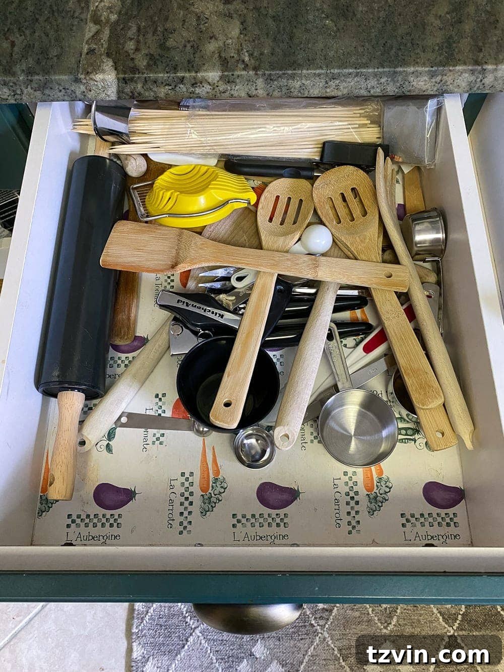 Kitchen Organization Makeover | Utensil Drawer Before - Cluttered Utensils