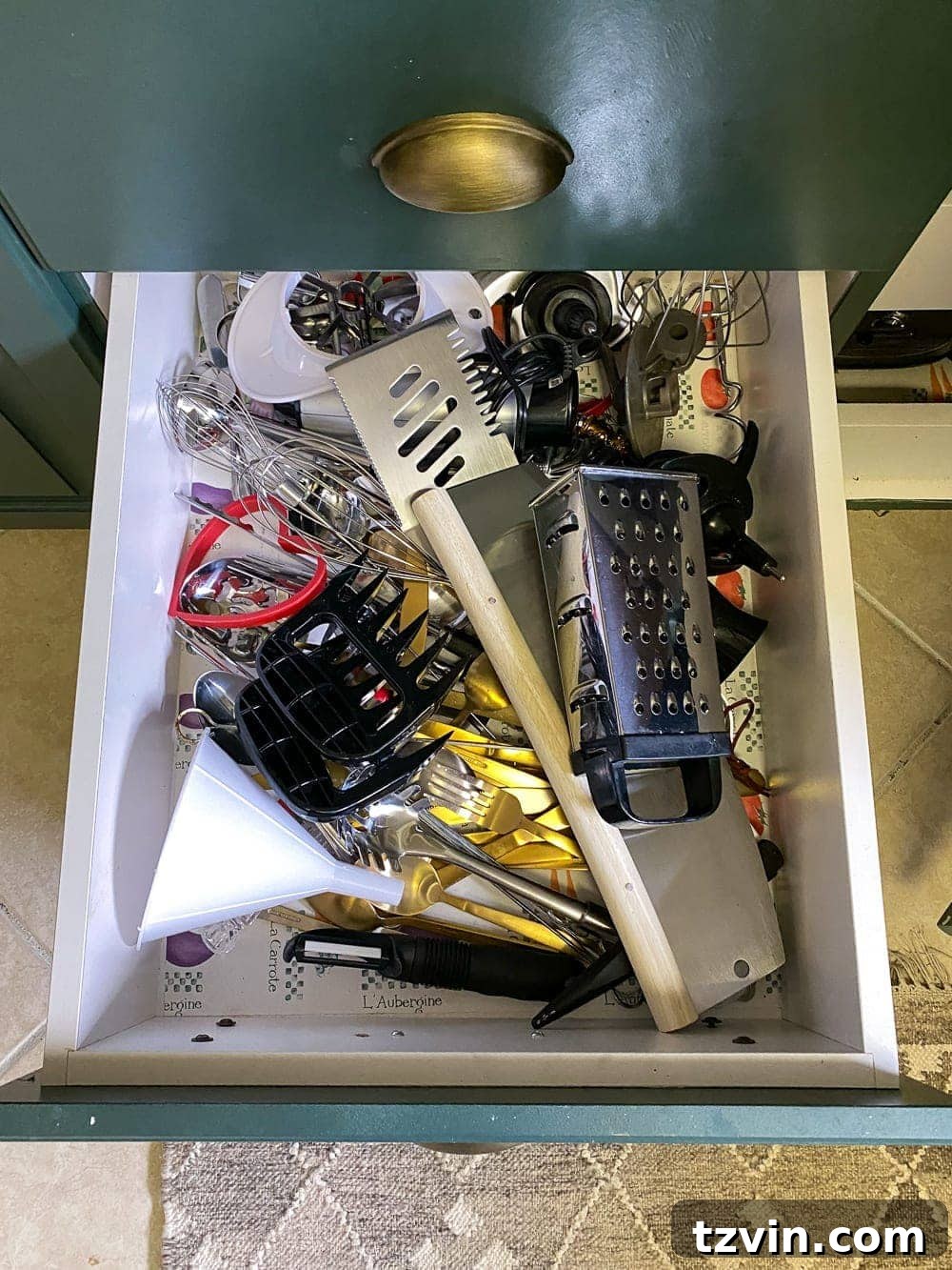Kitchen Organization Makeover | Utensil Drawer Before - Bottom Drawer