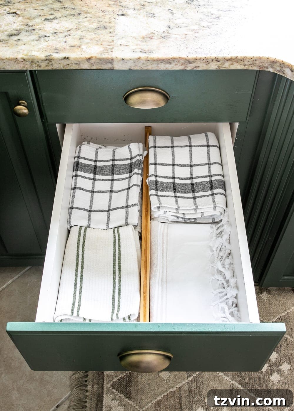Kitchen Organization Makeover | Dish Towel Organization - Tidy Towel Drawer