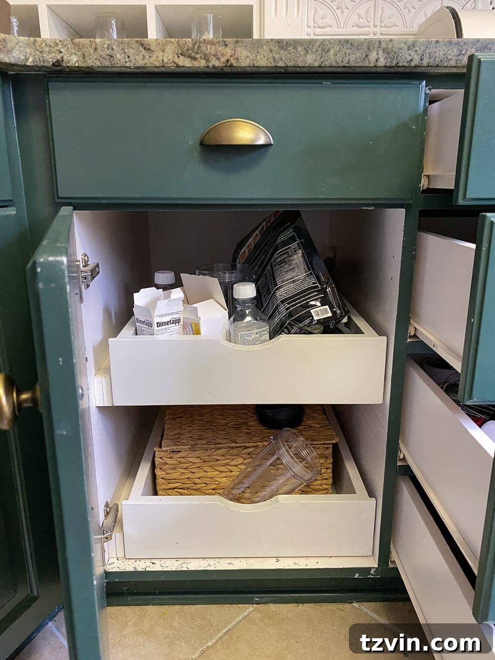 Kitchen Organization Makeover | Small Appliance Cabinet Before - Mixed Contents