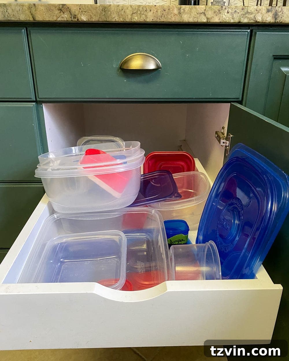 Kitchen Organization Makeover | Tupperware Drawer Before - Mismatched Food Storage