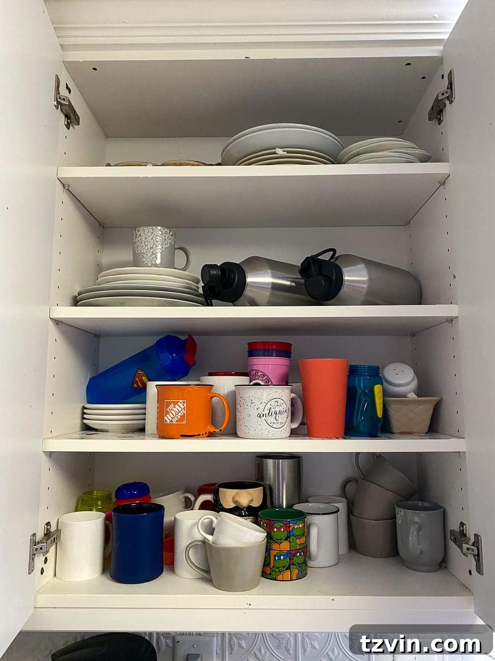 Kitchen Organization Makeover | Dishware Cabinet Before - Declutter Mugs and Cups