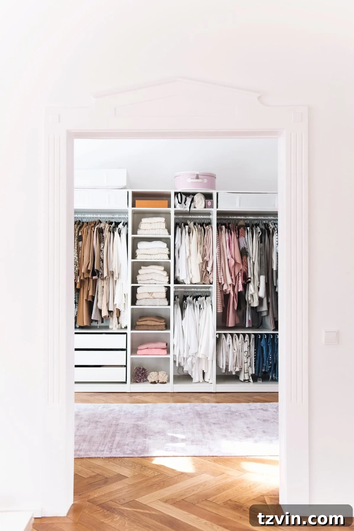 30 Incredible IKEA Pax Closet Transformations 15 IKEA PAX Closet with herringbone wood floors and encasement