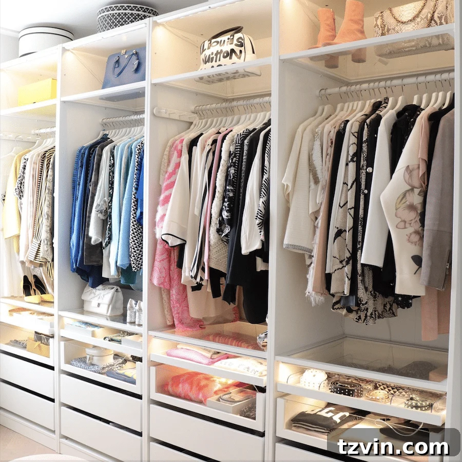 30 Incredible IKEA Pax Closet Transformations 21 IKEA PAX closet shelving and drawers with motion sensor lights
