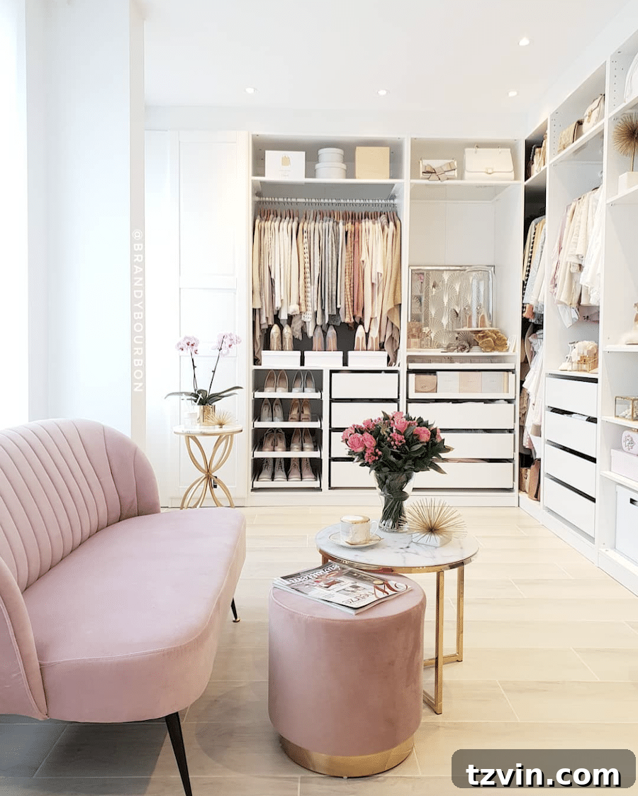 30 Incredible IKEA Pax Closet Transformations 22 pink sofa in an IKEA custom closet