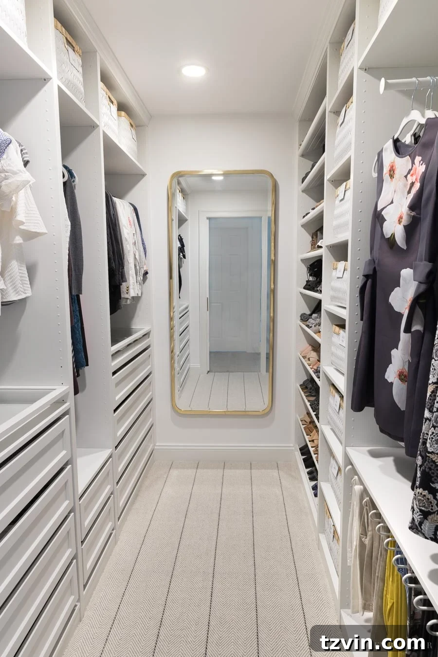 30 Incredible IKEA Pax Closet Transformations 23 full length mirror in a master closet with IKEA shelves and drawers