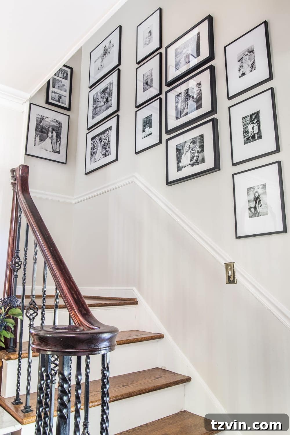 Craft Your Style: DIY Wall Decor Projects to Personalize Your Home 3 stairway gallery wall using black and white frames and family photos