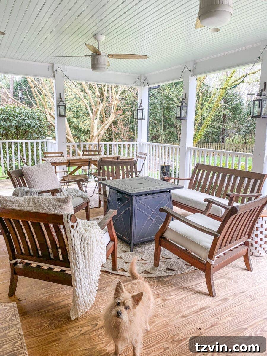 Back porch before the DIY wall planter and spring refresh