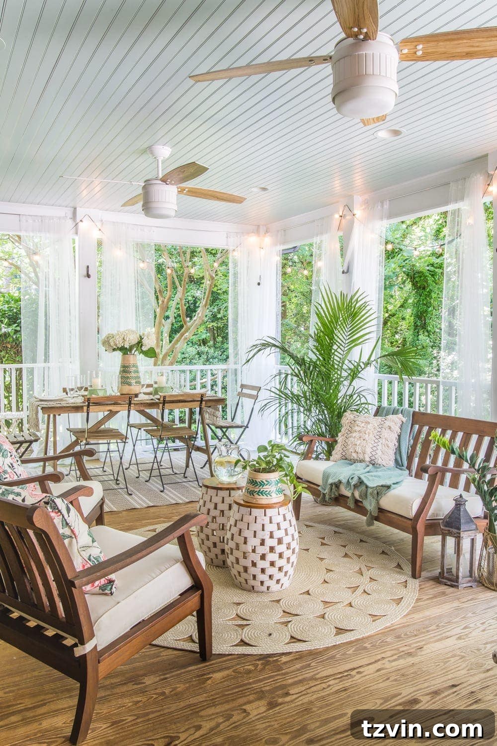 Inspiring image of a beautifully decorated back porch