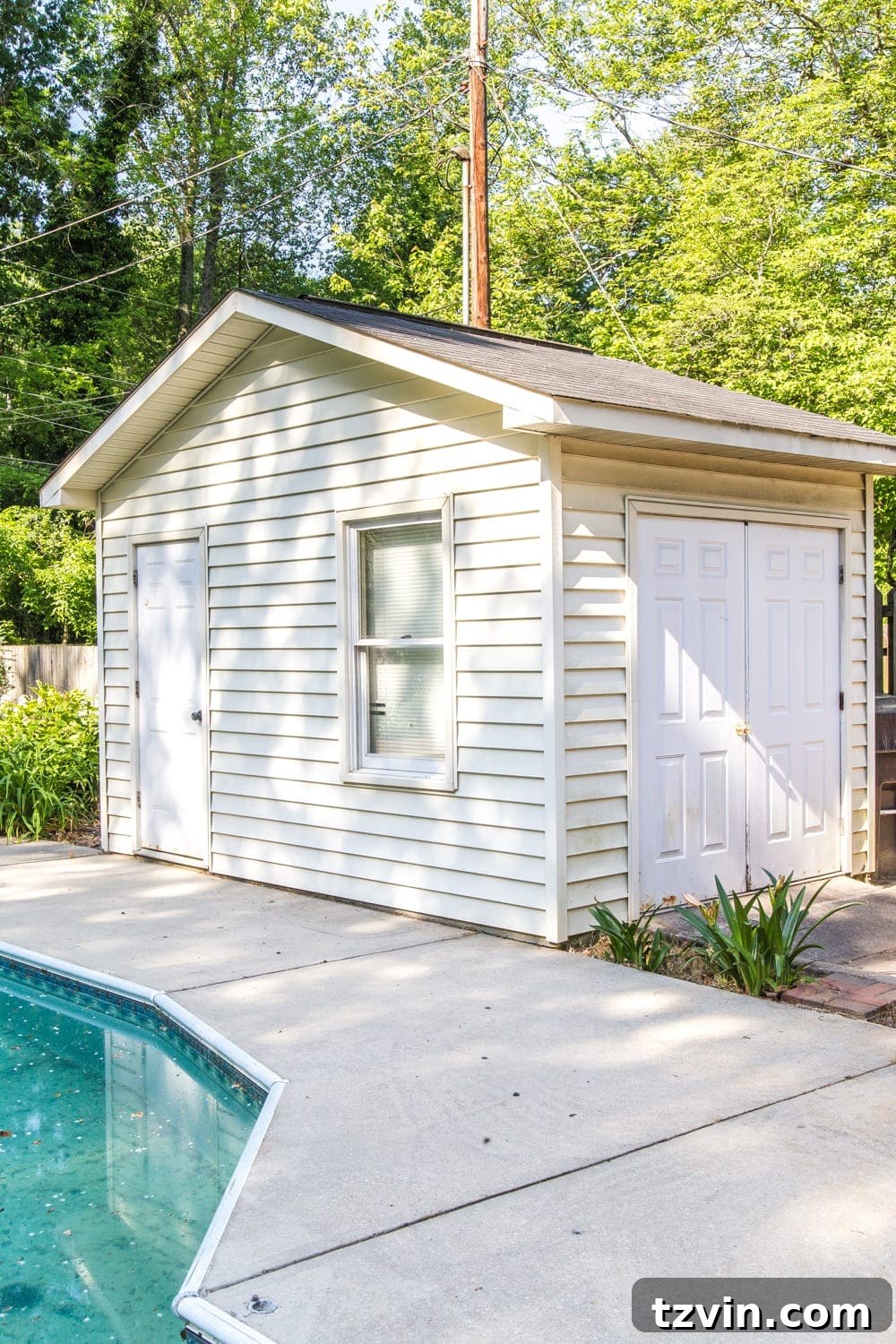Our Home's Journey: A 3-Year Anniversary Tour 42 Pool Shed Before Exterior Paint Update