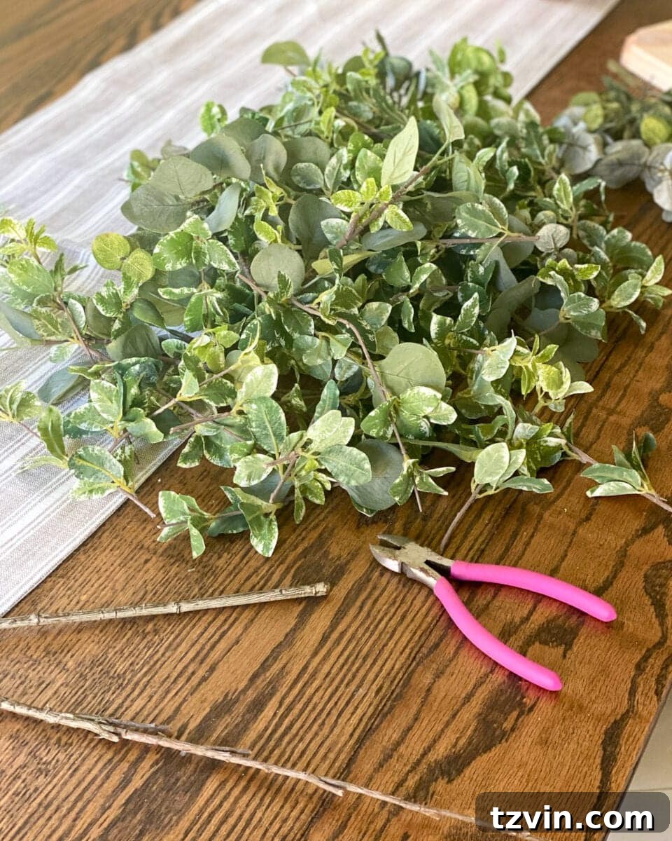 Pool Noodle Wreath Creation 9 Preparing the Greenery