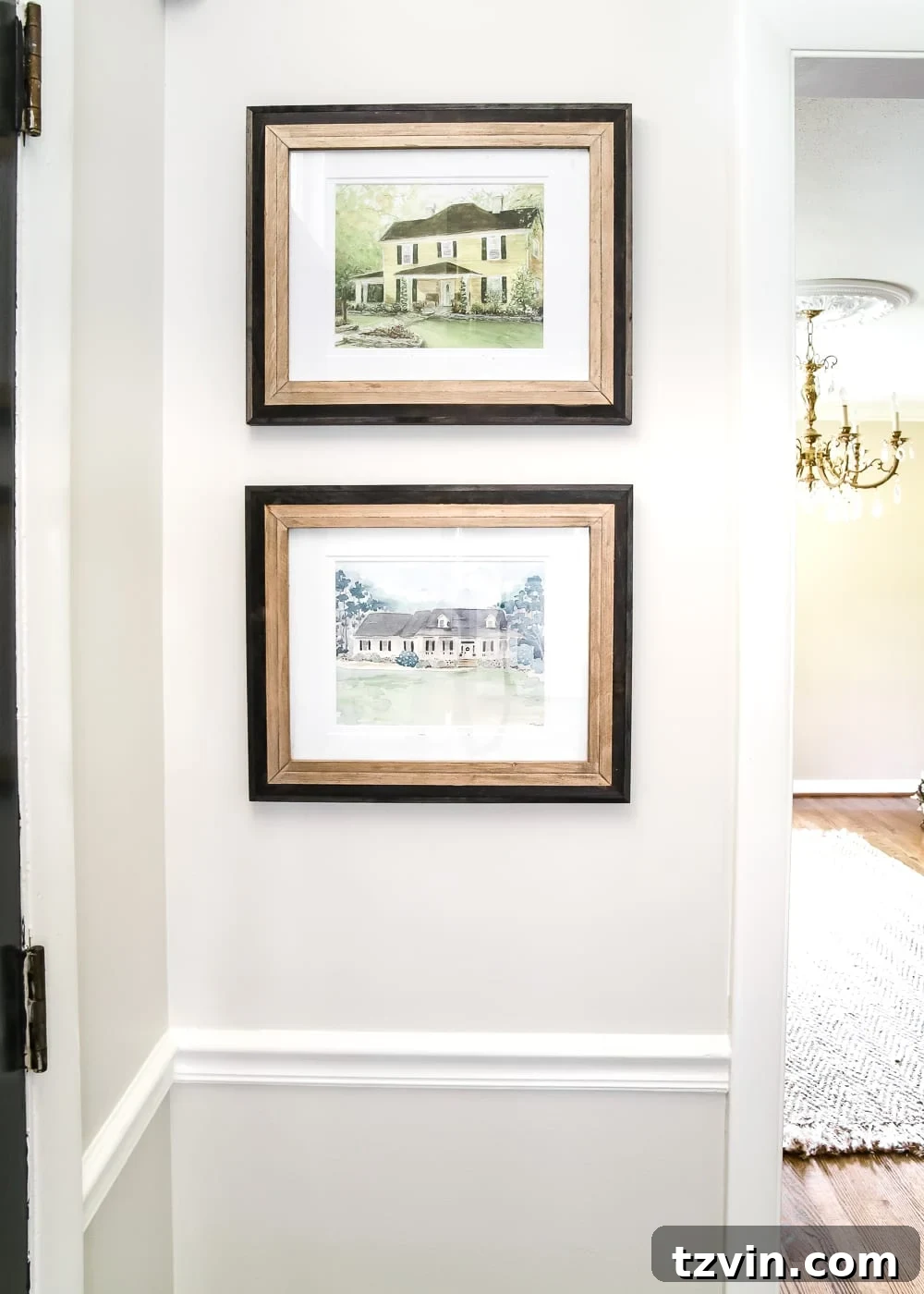 Your Home Transformed: Easy Photo to Painted Portrait Art 4 A framed watercolor portrait of a historic home with intricate details and vibrant colors.