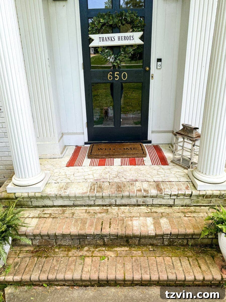 Porch Before Makeover - Grimy and Worn Front Entry