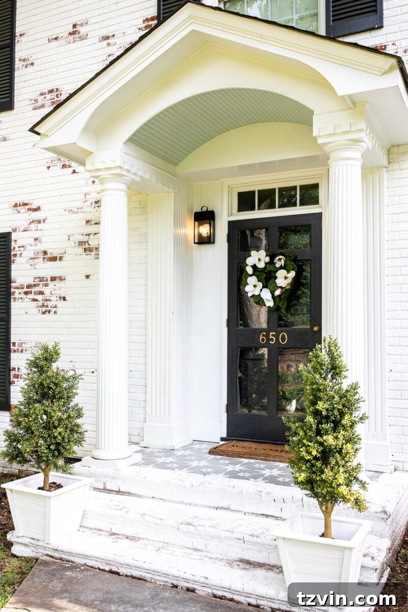 Close-up of DIY Stencil Painted Porch Floor with Durable Finish