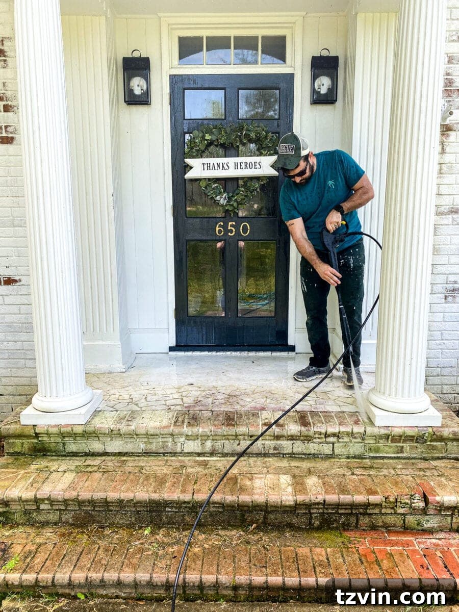 Dirty Porch Floor and Steps Before Cleaning and Painting