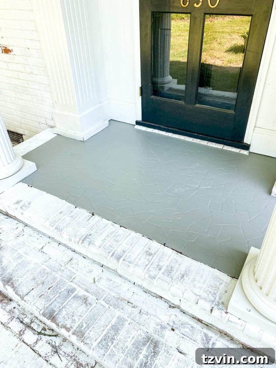 Freshly Painted Porch Floor Base Coat - Ready for Stencil