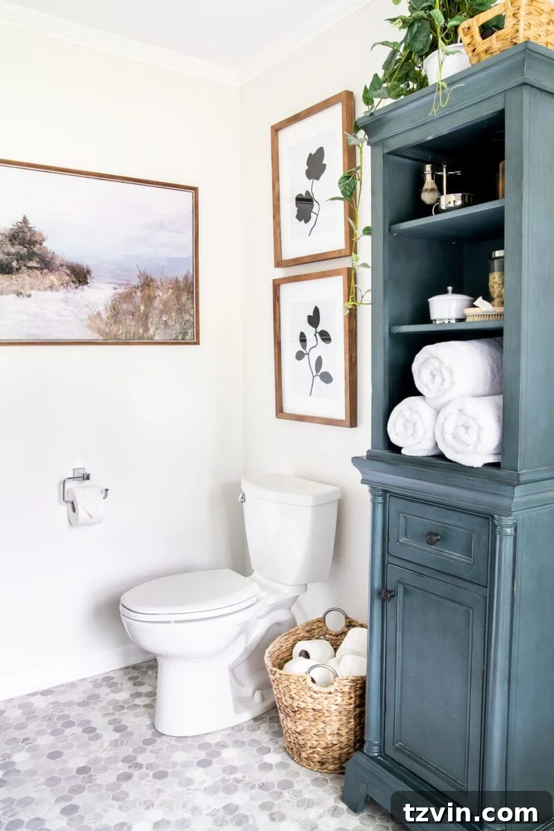 Next Level Master Bathroom 8 Master Bathroom Refresh | A dated master bathroom gets a quick and inexpensive modern refresh using paint, wallpaper, sheet vinyl, and hardware.