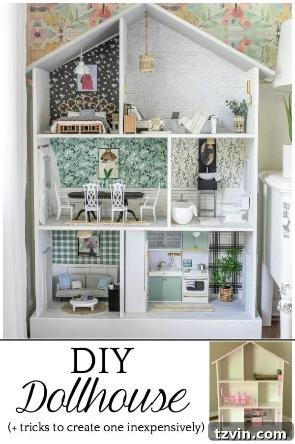 Thrifted Dollhouse Glow Up 17 Thrifted Dollhouse Makeover | Tips and tricks for using what you already have and repurposing every day items from around the house to create a beautiful, real-looking dollhouse.