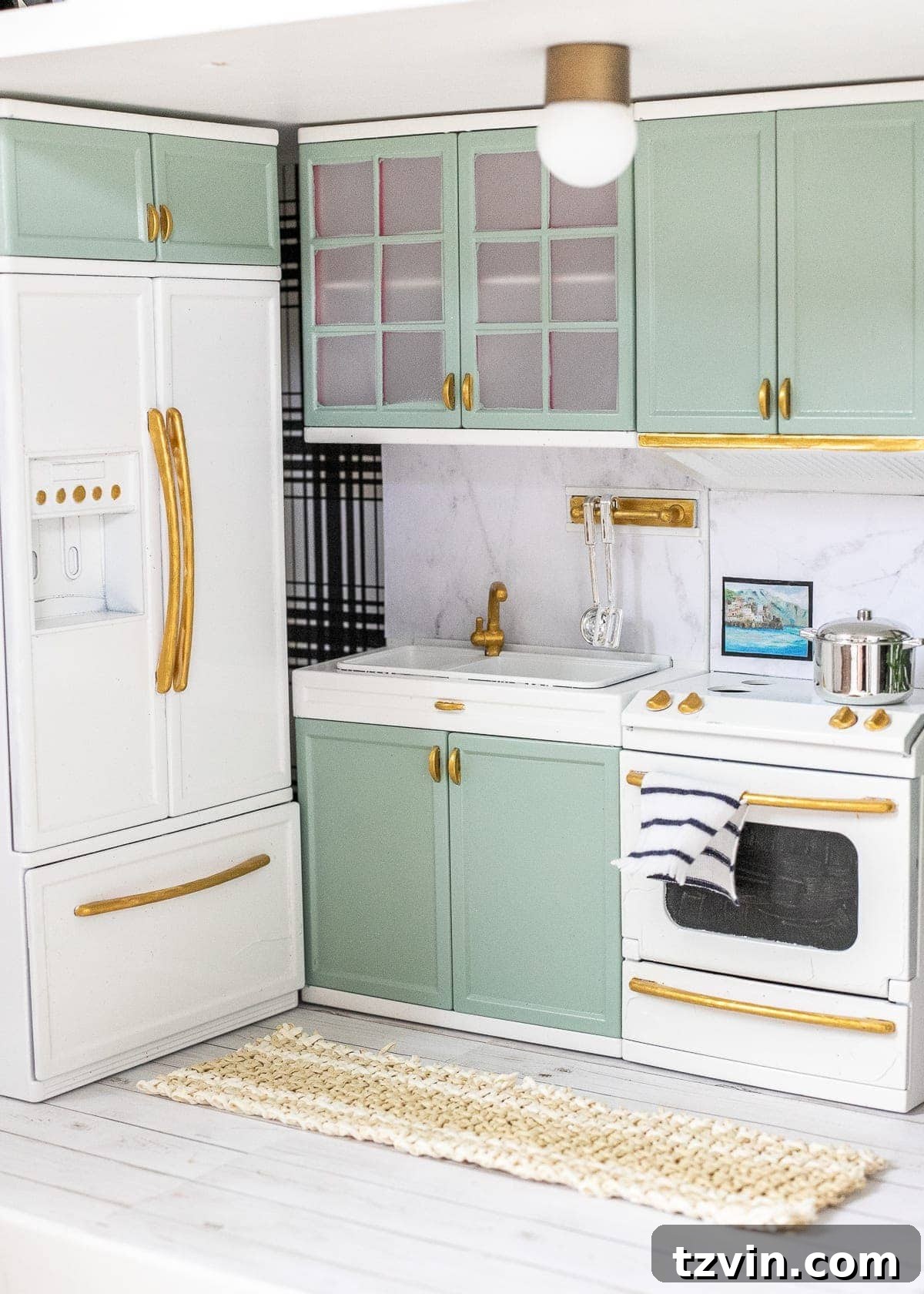 Thrifted Dollhouse Glow Up 6 Barbie kitchen in a DIY dollhouse