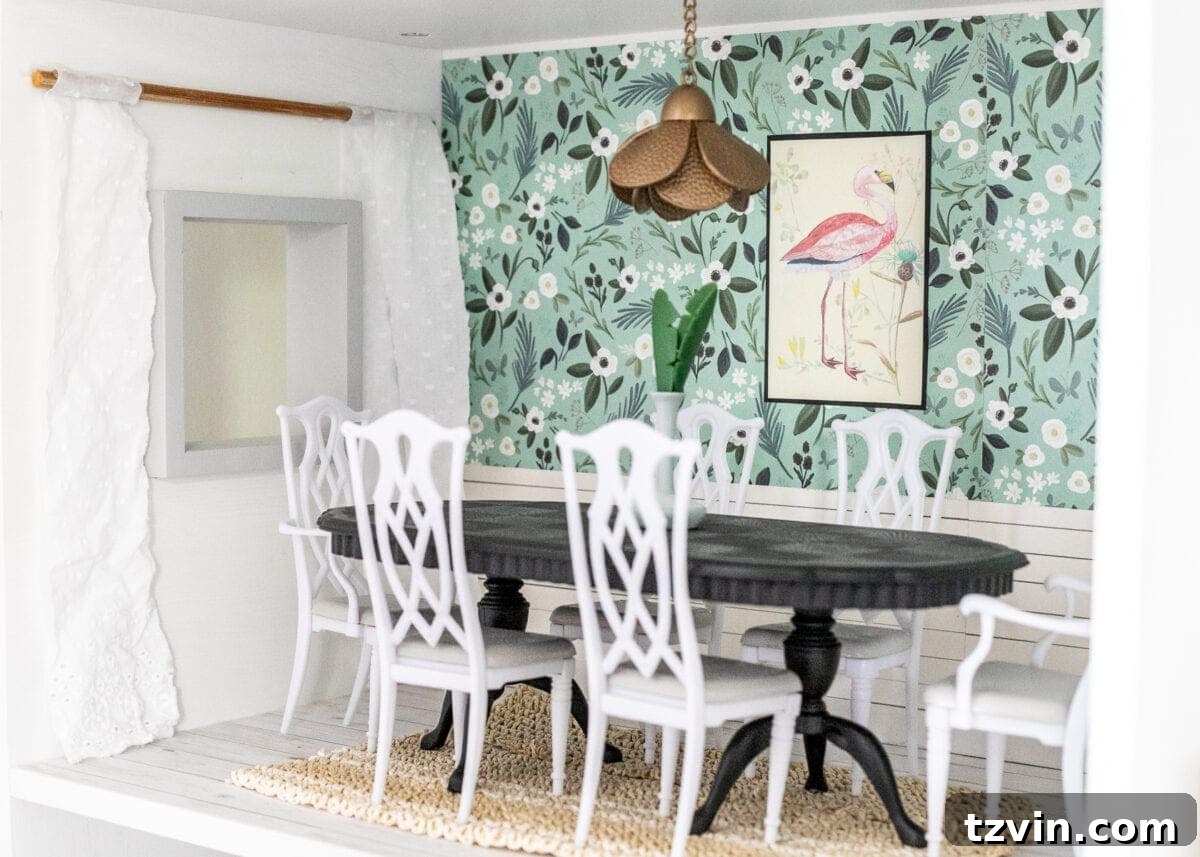 Thrifted Dollhouse Glow Up 9 Barbie dining room in a DIY dollhouse