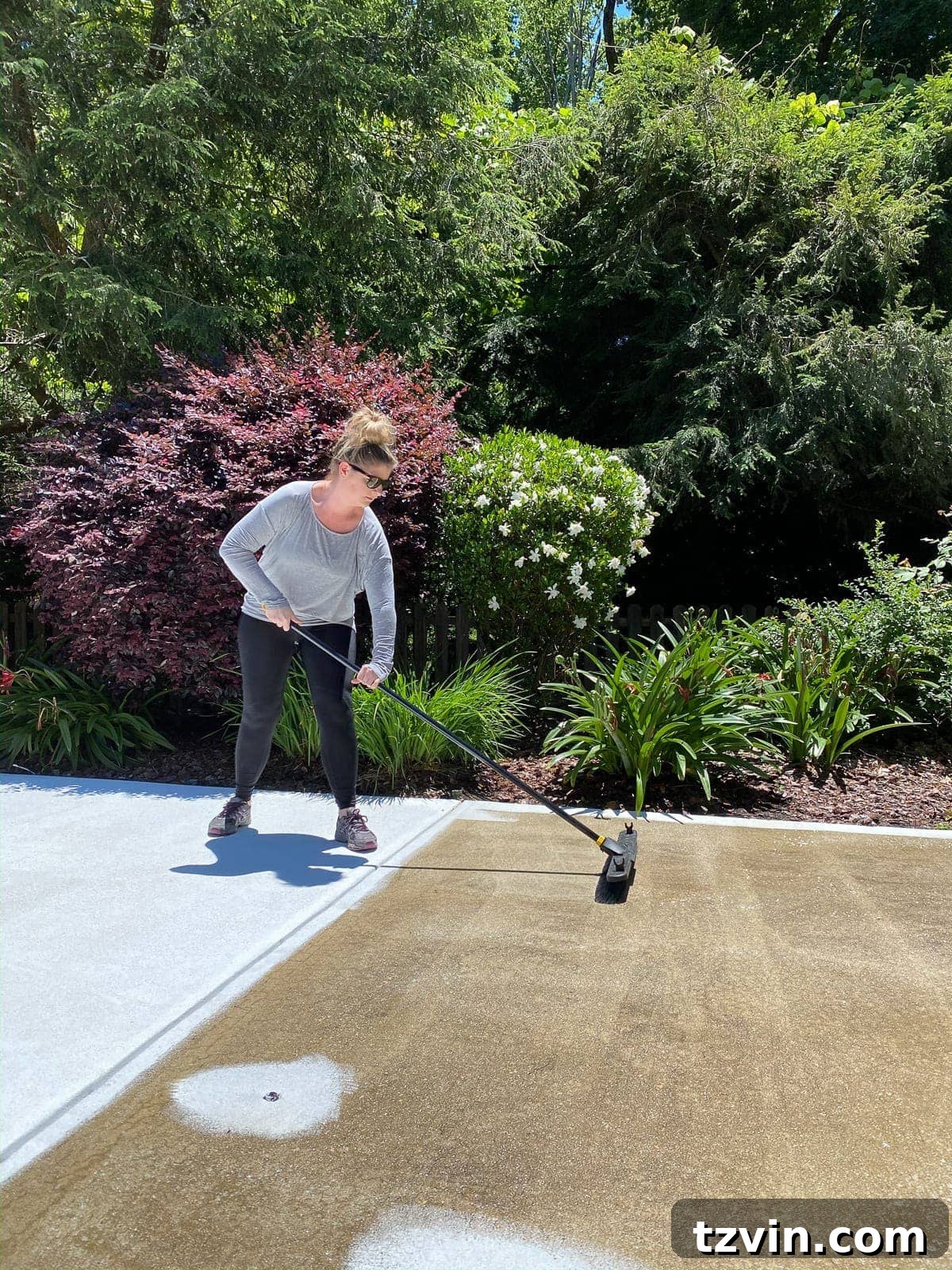 scrubbing concrete before painting