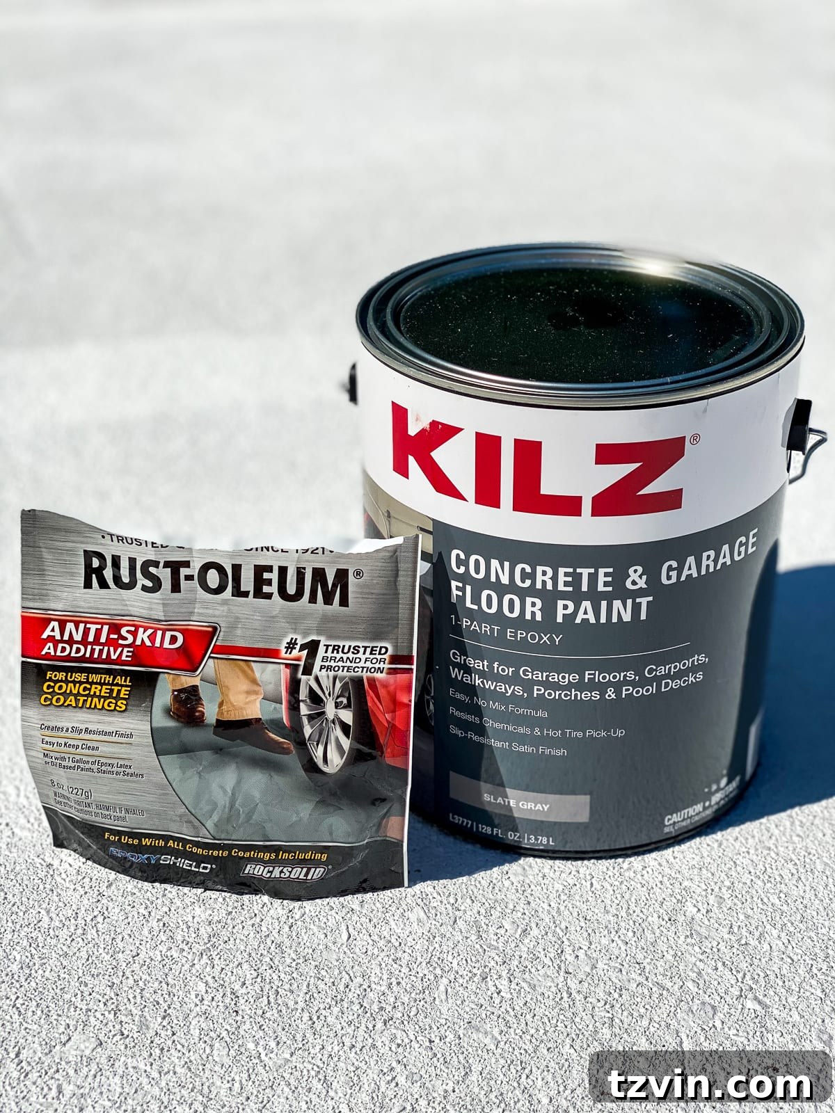 mixing anti skid additive in concrete paint to prevent slipping around a pool