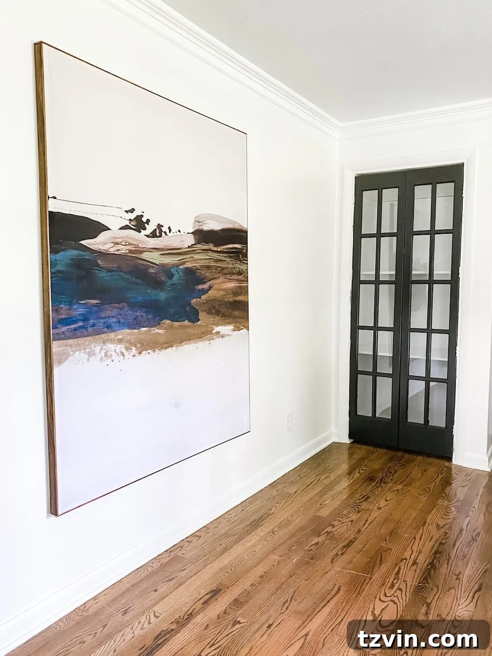 DIY Statement Piece: Oversized Wall Art from a Shower Curtain 13 Finished large wall art made from a shower curtain hanging on wall