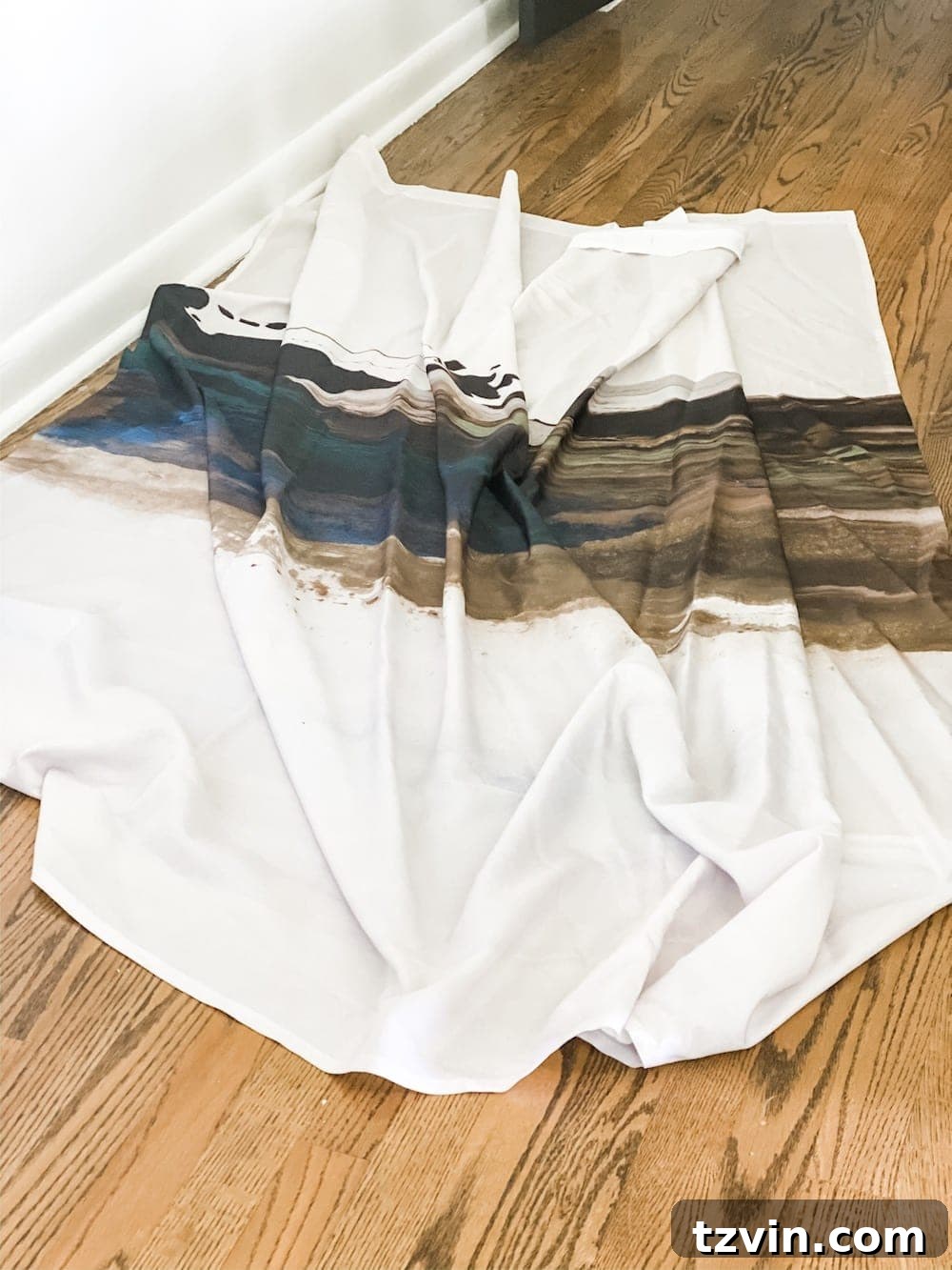 DIY Statement Piece: Oversized Wall Art from a Shower Curtain 4 Measuring and trimming shower curtain for art