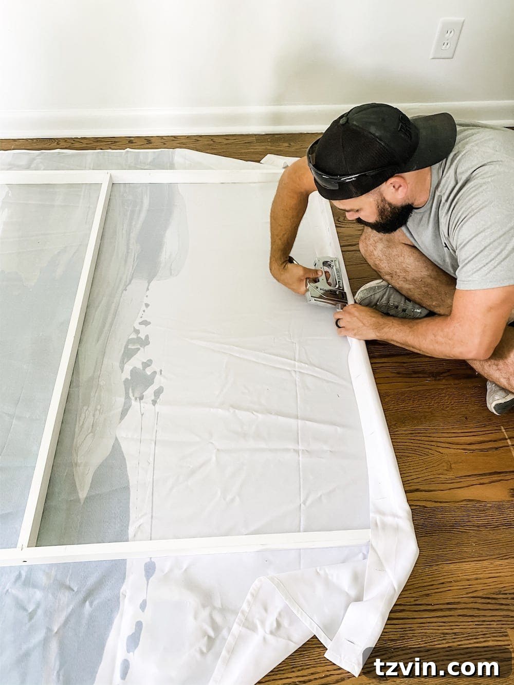 DIY Statement Piece: Oversized Wall Art from a Shower Curtain 9 Flipping frame to attach shower curtain
