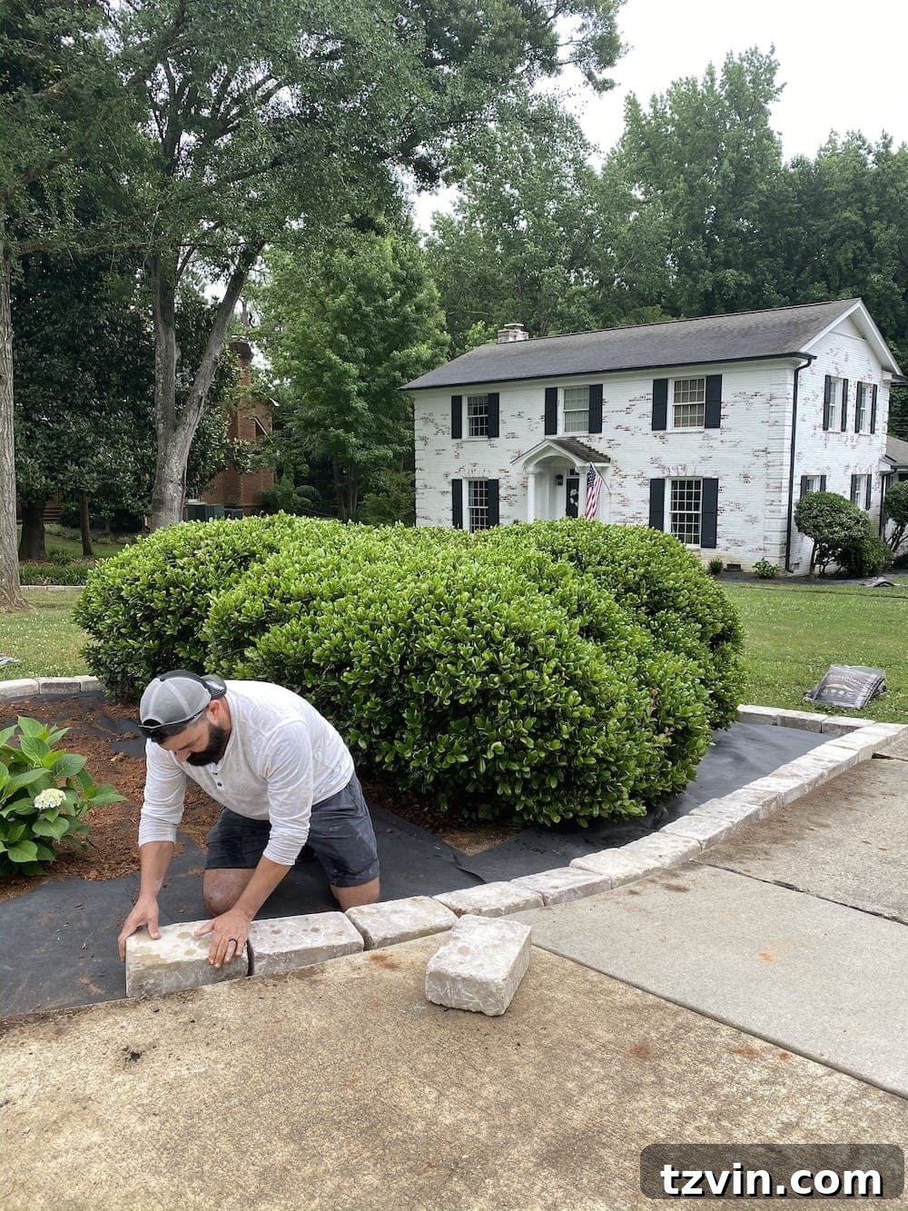 DIY Front Yard Flower Bed Glow Up 15 Installing elegant Tremron Munich stone blocks as garden bed edging