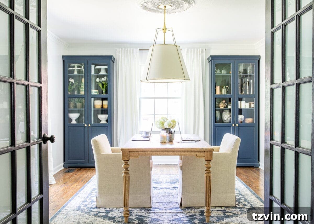 Our Home Office Transformation Unveiled 14 Overview of the transformed home office, showcasing the seamless blend of timeless and modern elements, with a focus on light and brightness.