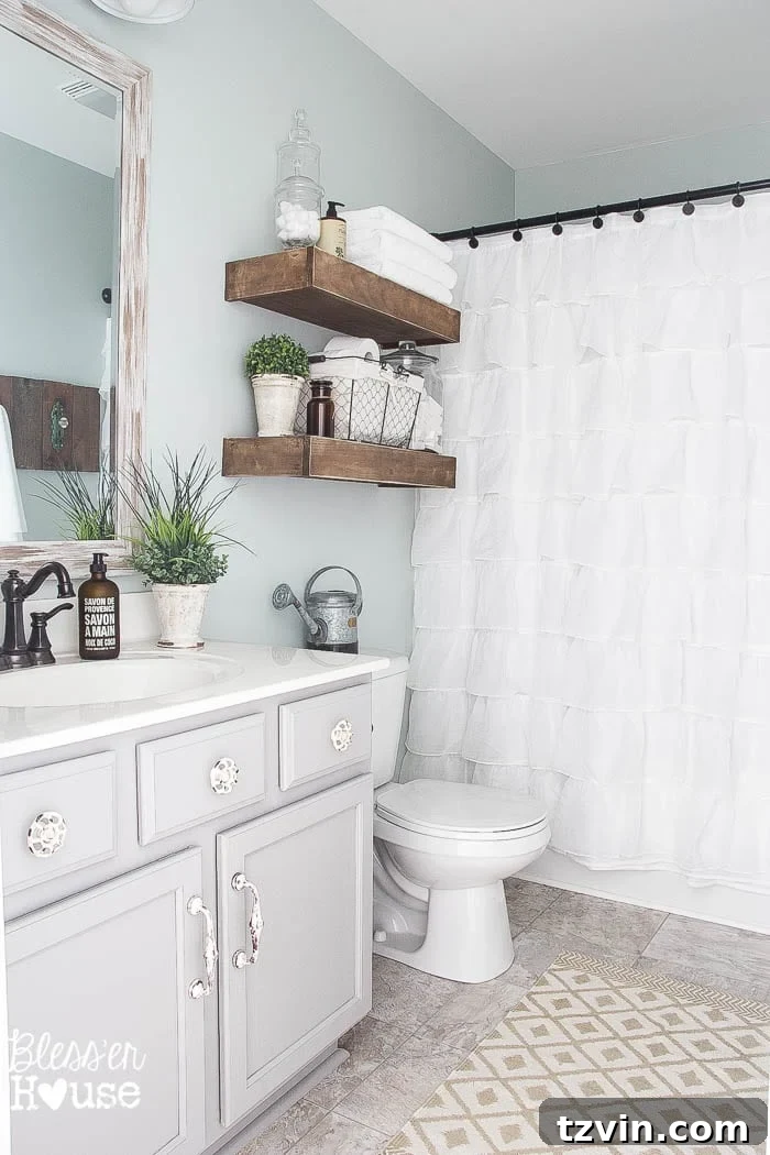 Modern farmhouse bathroom with rustic charm
