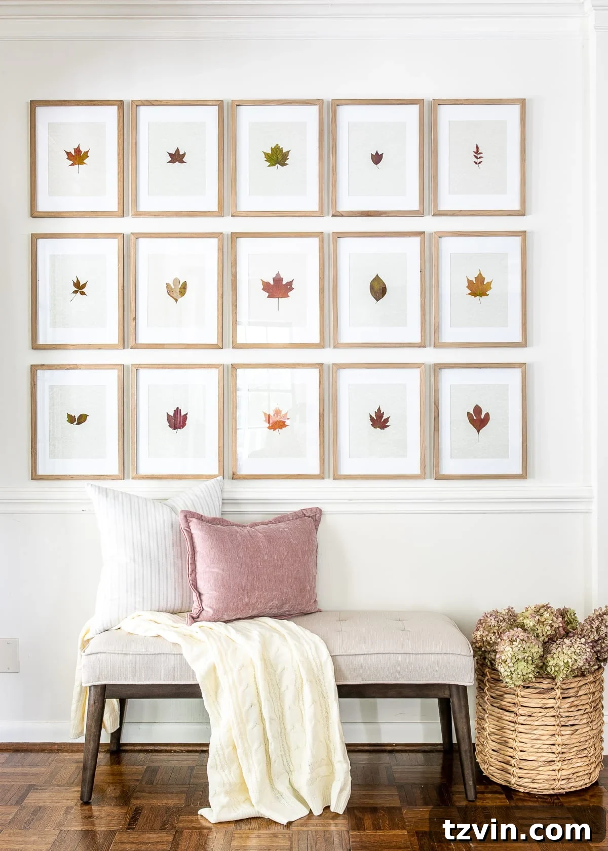 Fall Home Comforts: DIY Inspiration 5 DIY fall decor gallery wall using pressed fall leaves in frames