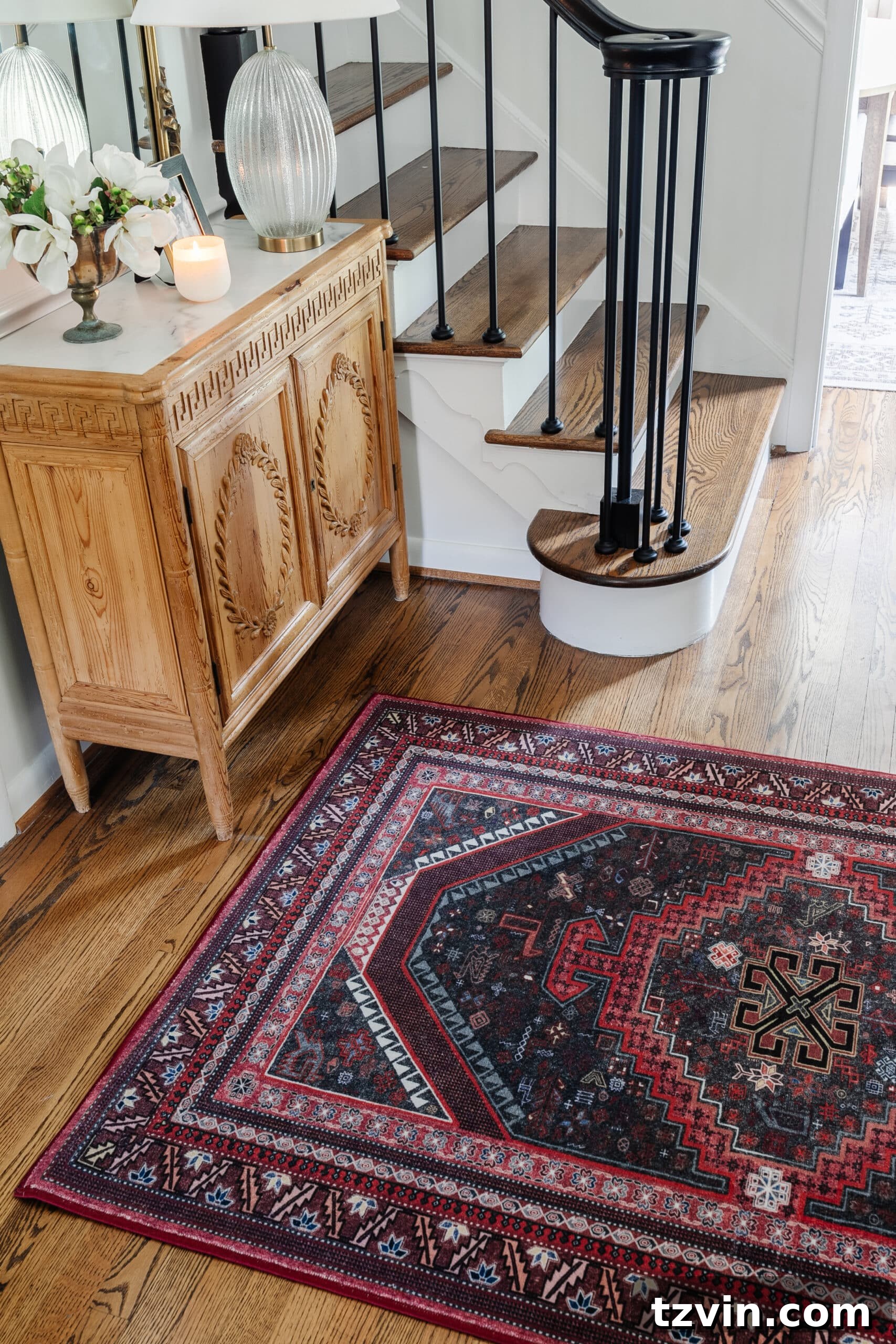 Ruggable: The Unfiltered Truth 11 red ruggable rug at the bottom of stairs