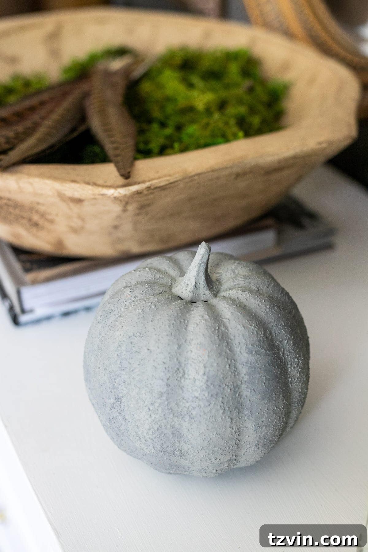 Modern Pumpkins: Three Creative Approaches 3 Fake pumpkin painted to look like concrete