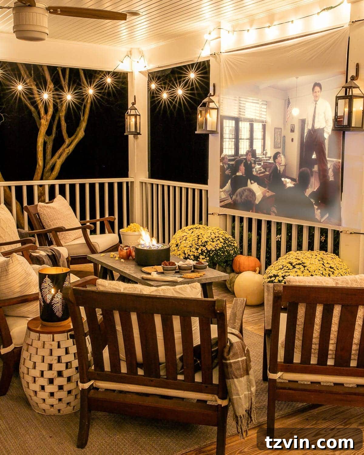 Fall Porch Magic: DIY Outdoor Movie Nights and Smores Bar 20 DIY Outdoor Movie Screen and DIY S'mores Table on Fall Back Porch, movie screen close up