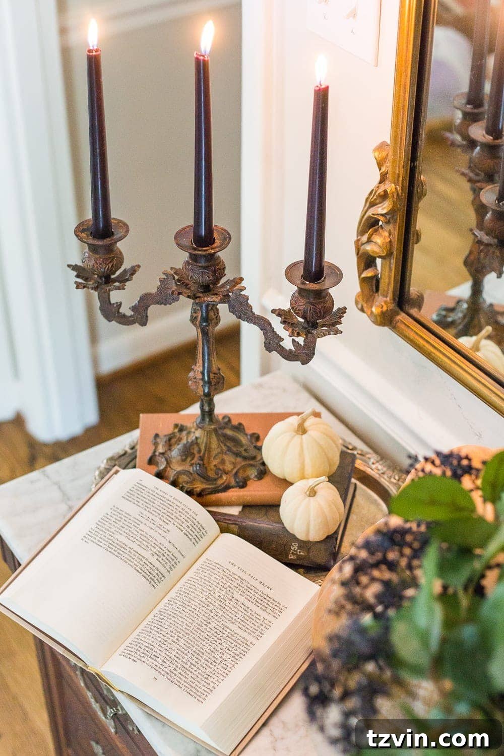 Thrift Store Gems: Your Ultimate Fall Decor Haul 11 Halloween candelabra vignette