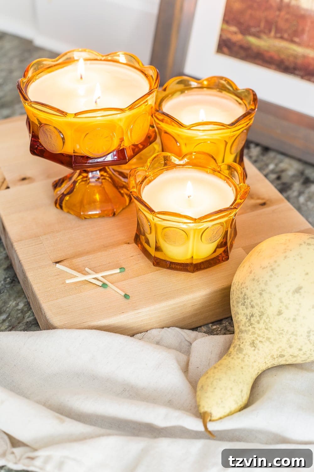 Thrift Store Gems: Your Ultimate Fall Decor Haul 3 upcycled amber glass DIY candles