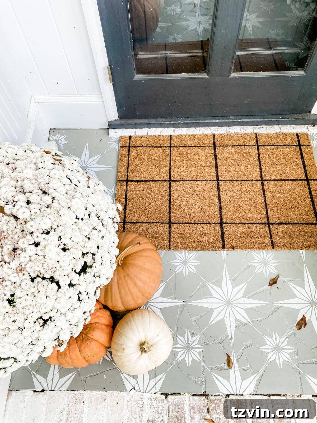 Autumnal Porch Palette 4 DIY Windowpane Check Welcome Mat and Stenciled Porch Floor