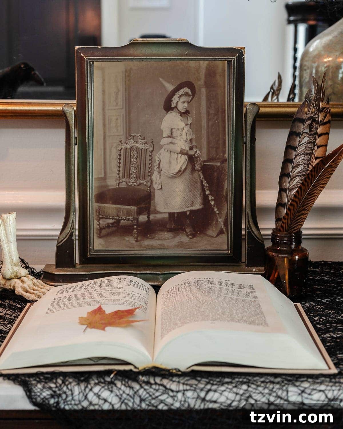 Vintage Halloween printable of a mysterious lady's portrait, hinting at a hidden secret with her intriguing gaze.