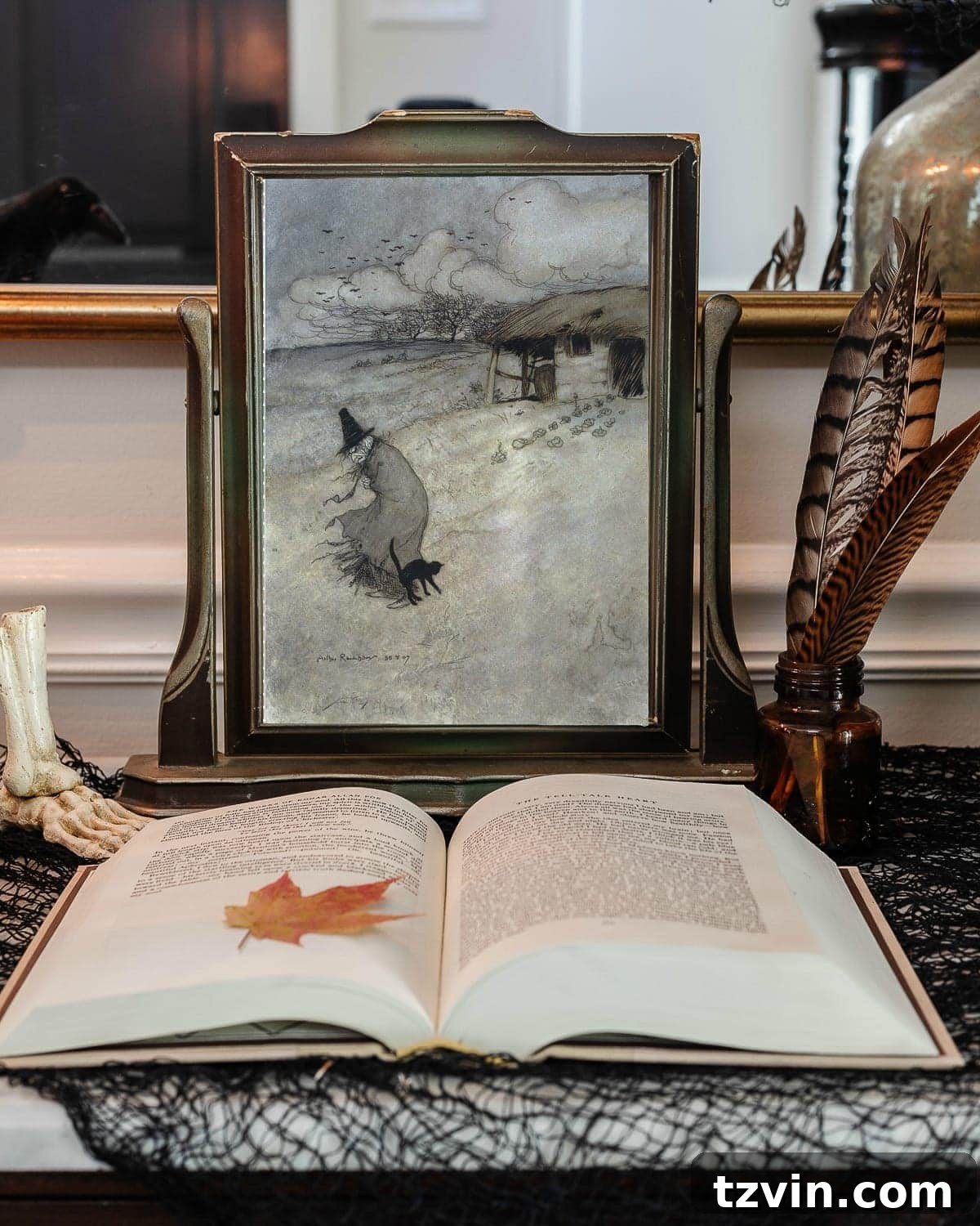 Vintage Halloween printable showcasing a shadowy figure emerging from a misty landscape, creating a haunting atmosphere.