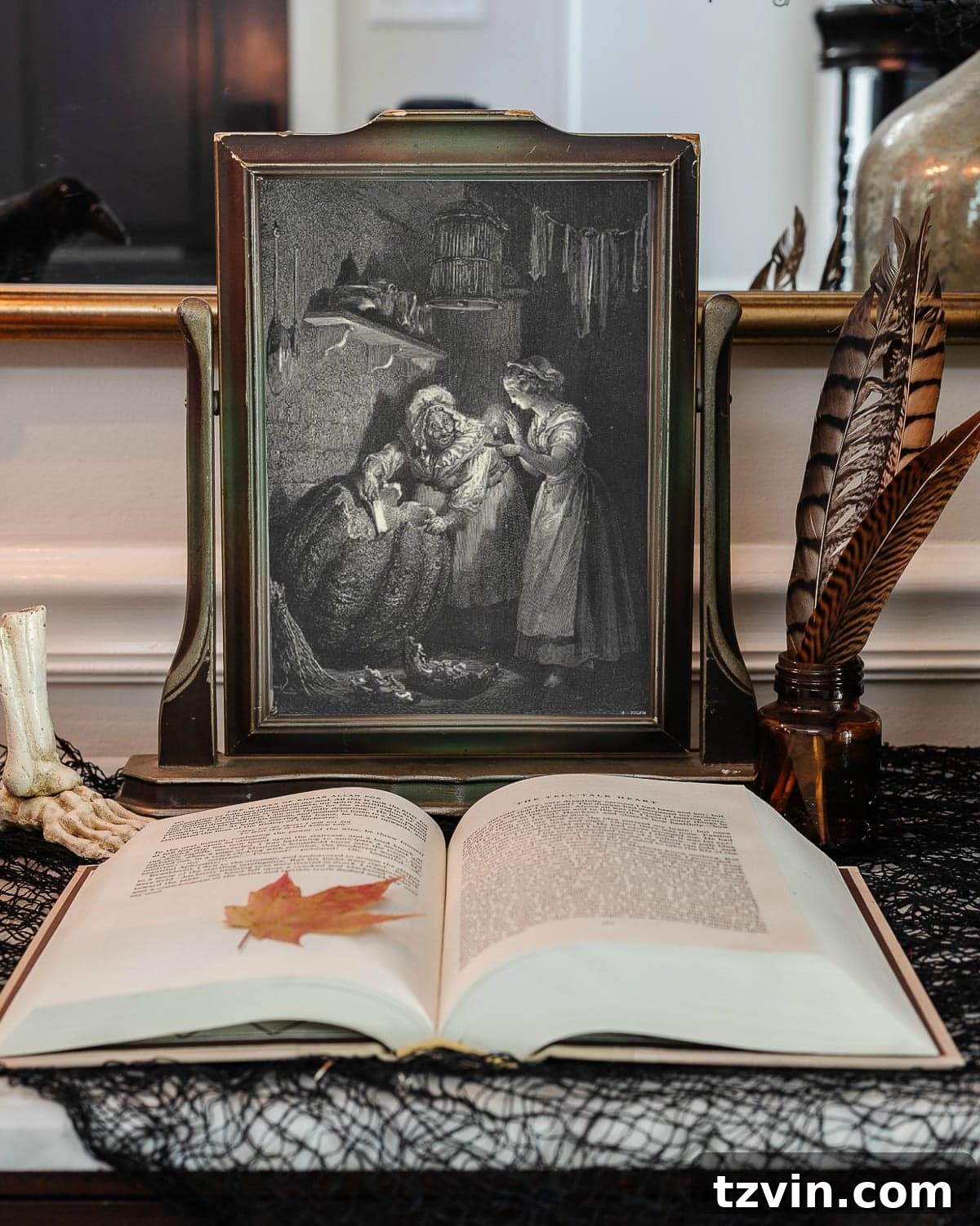 Vintage Halloween printable featuring an enigmatic portrait of a woman adorned with delicate lace details, adding a touch of Victorian mystery.