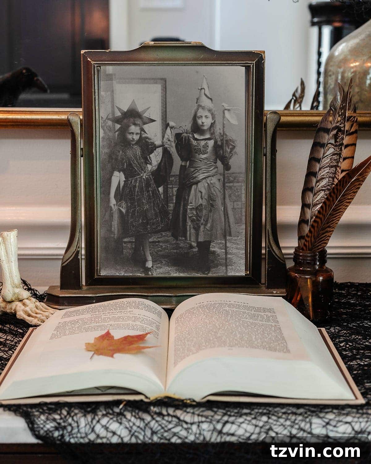 Vintage Halloween printable displaying a dark and creepy forest landscape, ideal for a subtle spooky touch.