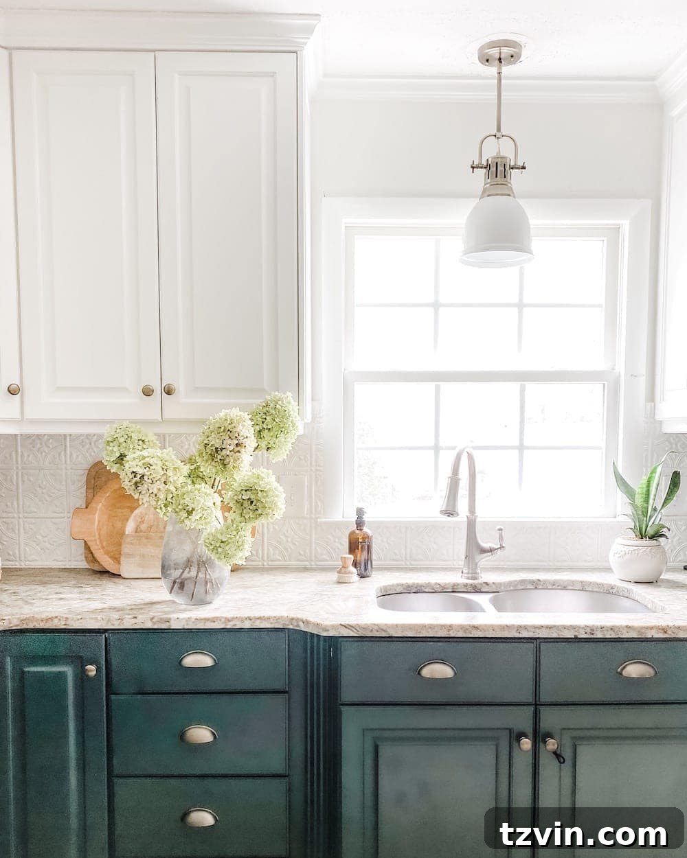 Forever Flowers: Drying and Preserving for Stunning Home Decor 8 air dried hydrangea flowers in a vase on a kitchen countertop, showcasing natural elegance
